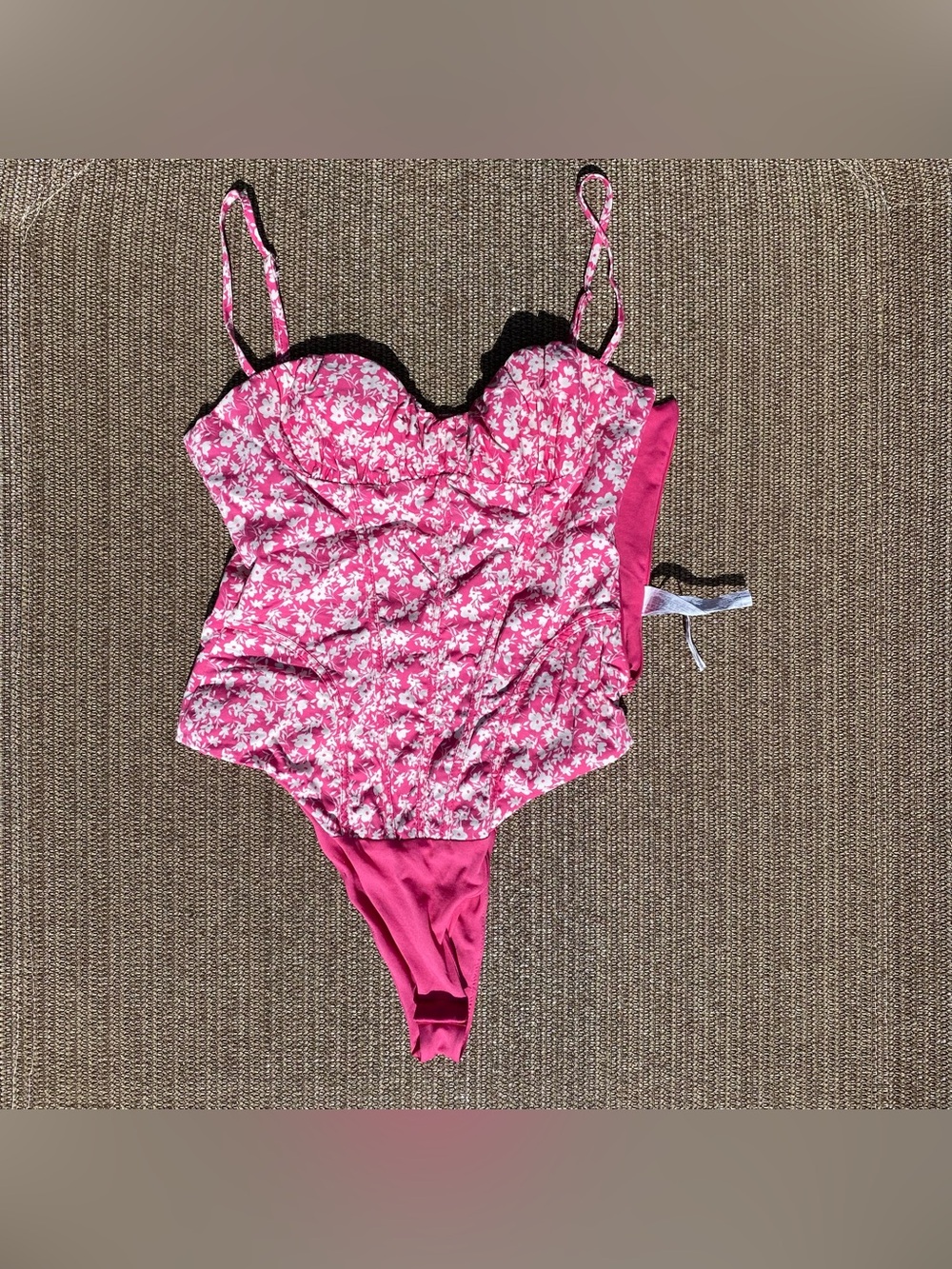 Zara Pink Floral Ruched Bustier Bodysuit Top Medium M